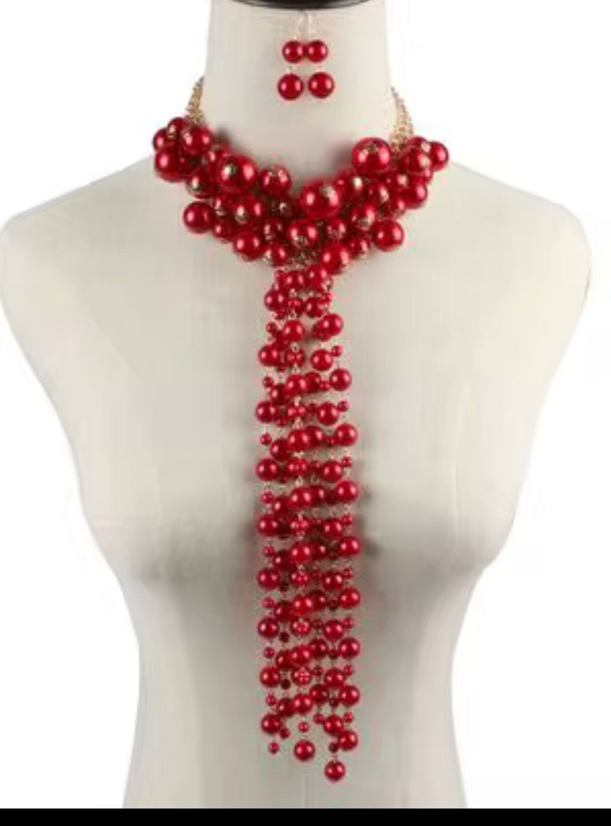 Red pearl necklace set
